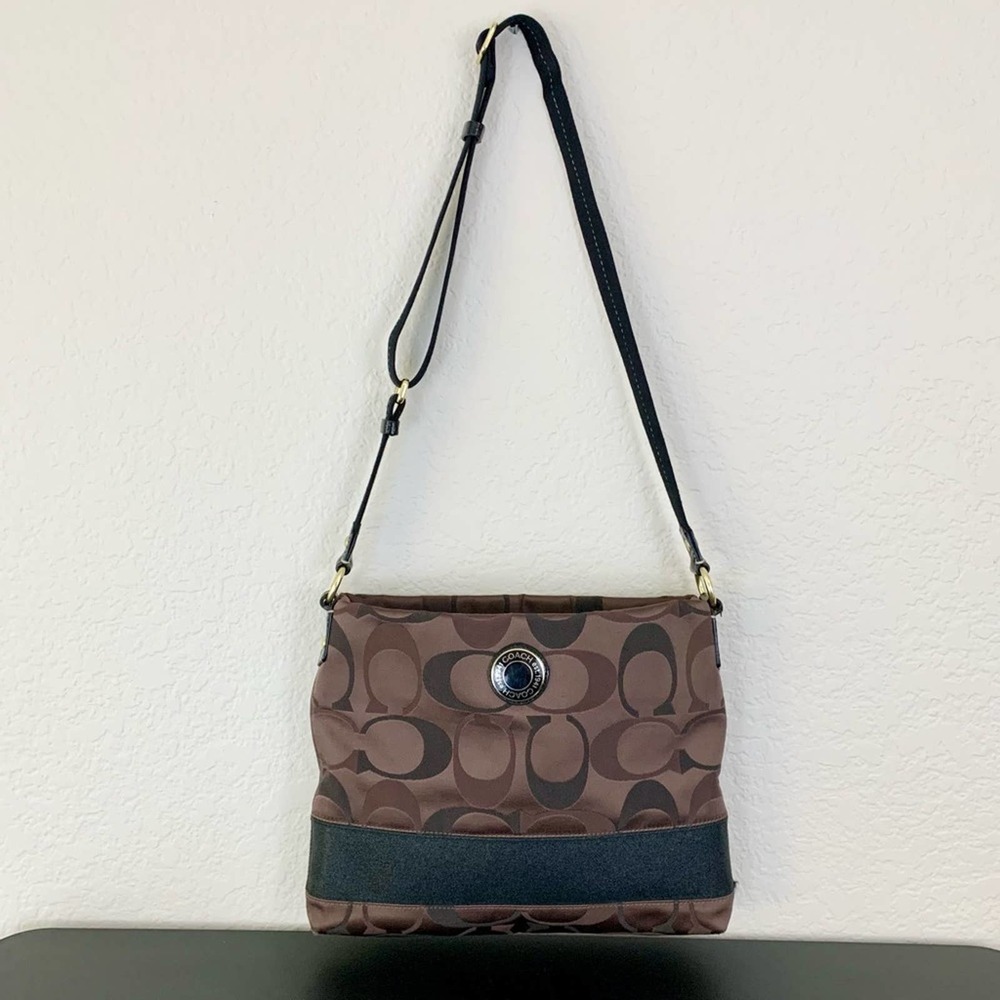 Coach File / Crossbody Bag in Signature Brown TriColor Canvas, EUC